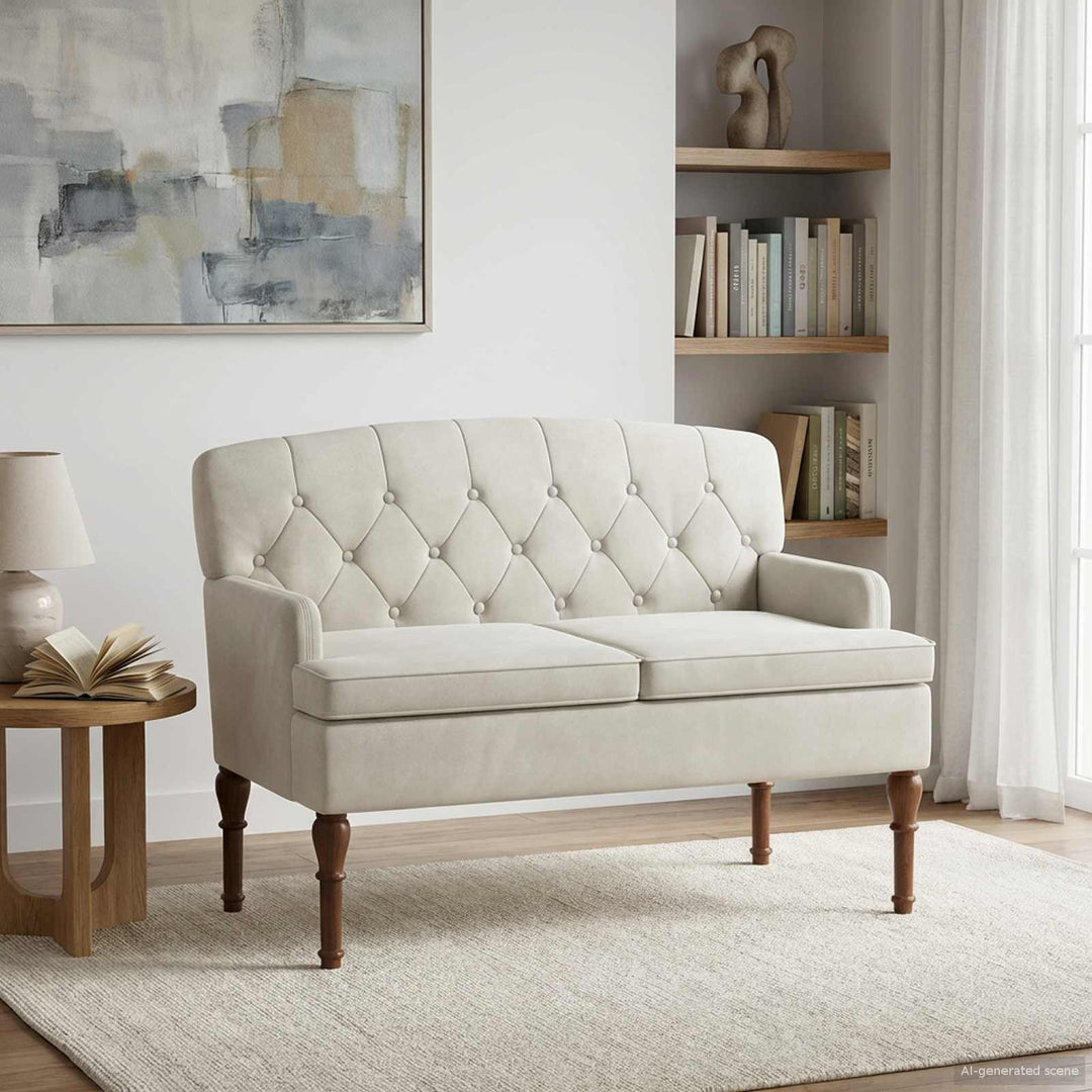 Lænestol med knap tufting Cremefarvet 111 x 65 x 79 cm Fløjl