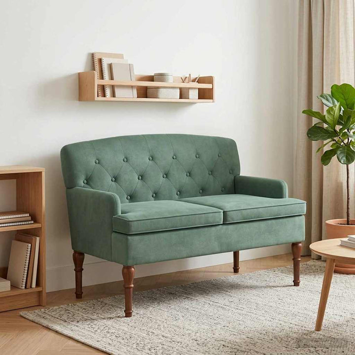 Lænestol med knap tufting Havgrøn 111 x 65 x 79 cm Fløjl
