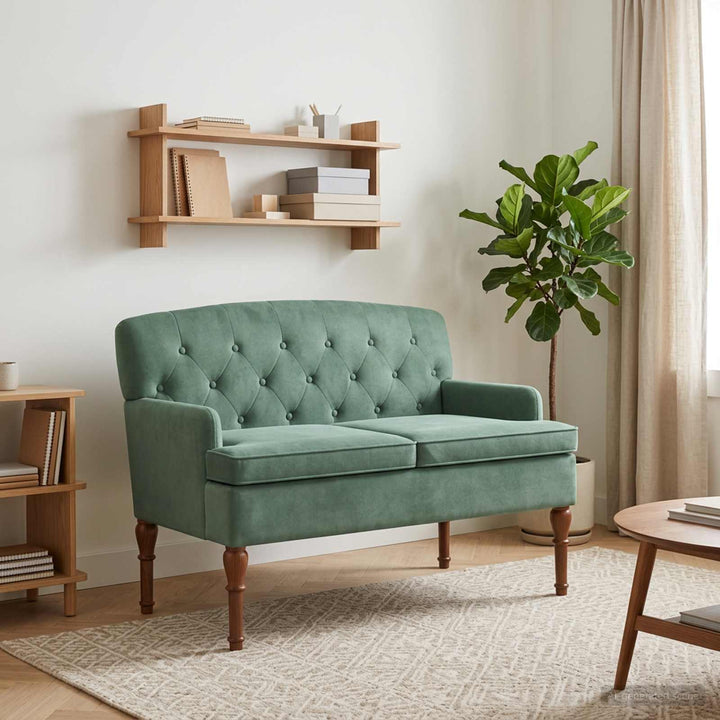Lænestol med knap tufting Havgrøn 111 x 65 x 79 cm Fløjl