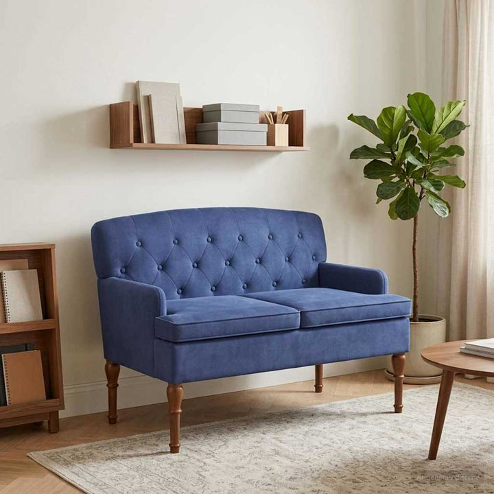 Lænestol med knap tufting Politi blå 111 x 65 x 79 cm Fløjl