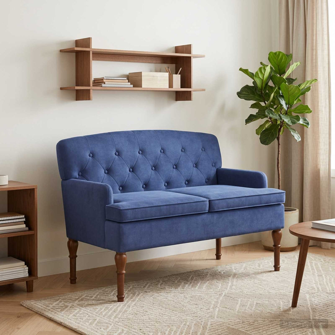 Lænestol med knap tufting Politi blå 111 x 65 x 79 cm Fløjl