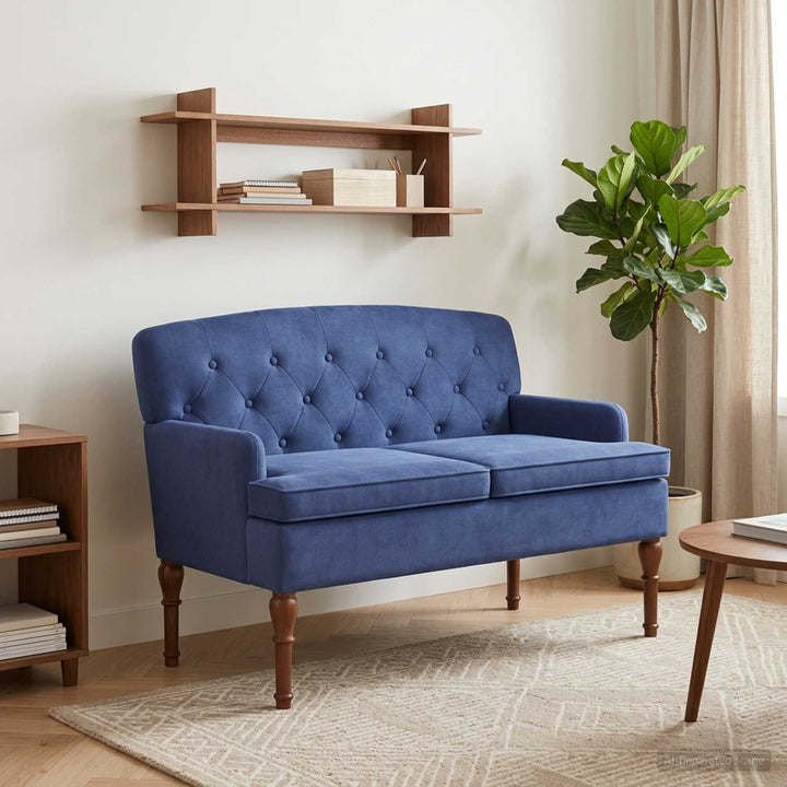 Lænestol med knap tufting Politi blå 111 x 65 x 79 cm Fløjl