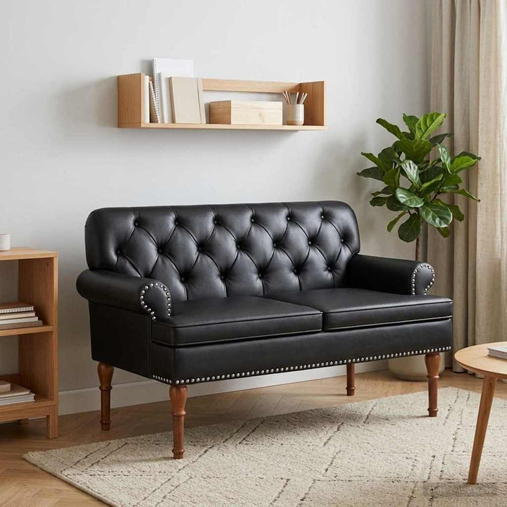 Lænestol med knap tufting Sort 120 x 65 x 77 cm Kunstlæder