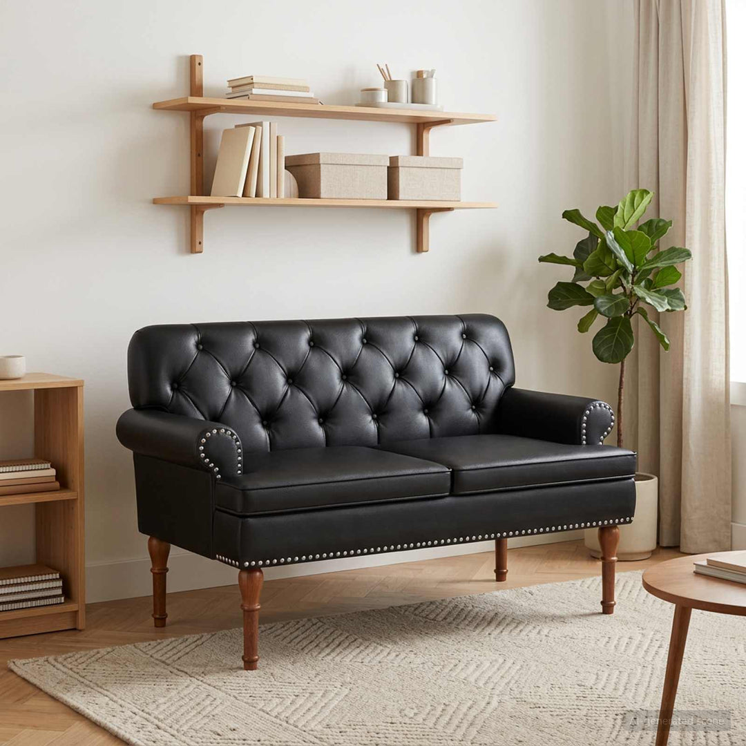 Lænestol med knap tufting Sort 120 x 65 x 77 cm Kunstlæder