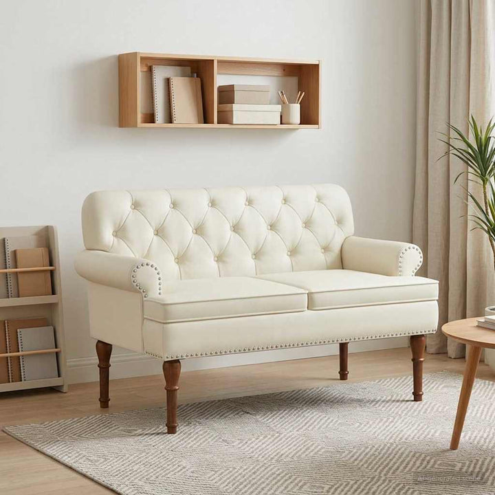 Lænestol med knap tufting Cremefarvet 120 x 65 x 77 cm