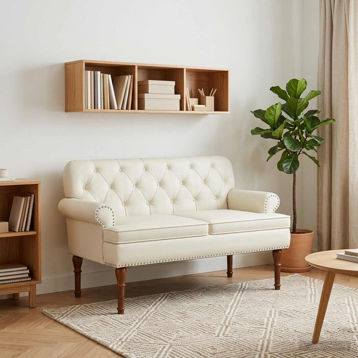 Lænestol med knap tufting Cremefarvet 120 x 65 x 77 cm