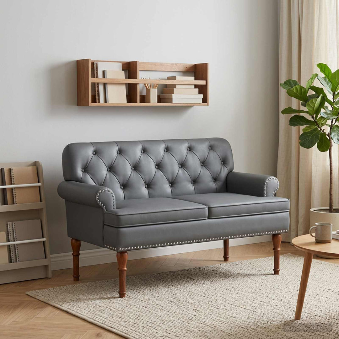 Lænestol med knap tufting Grå 120 x 65 x 77 cm Kunstlæder