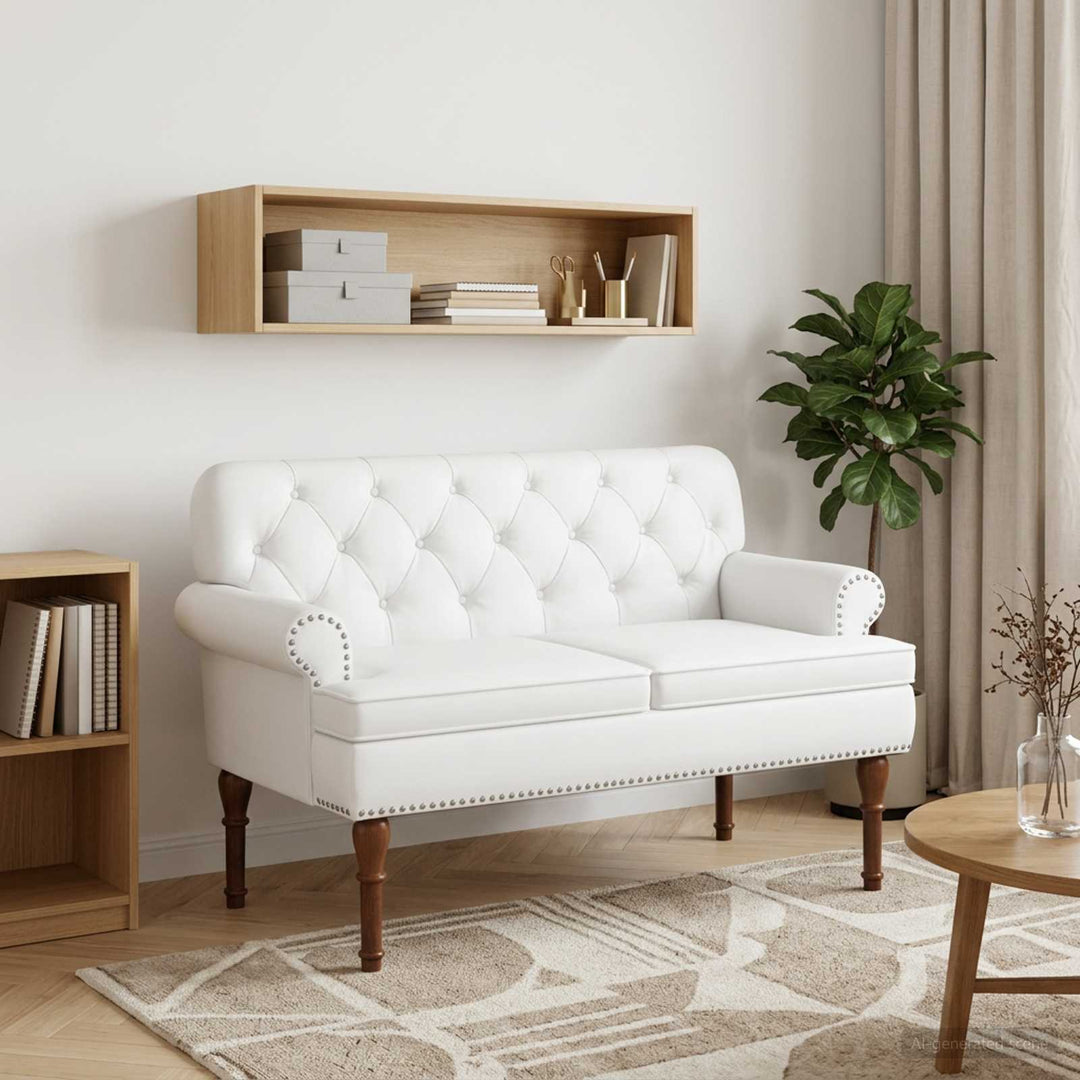 Lænestol med knap tufting Hvid 120 x 65 x 77 cm Kunstlæder