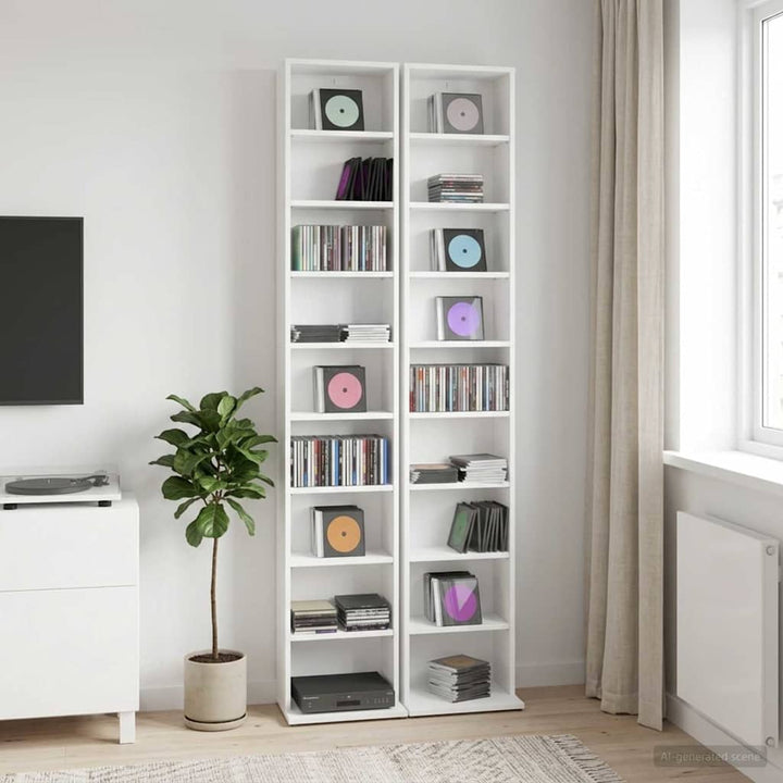 CD Skab 2 stk. Hvid 33 x 23,5 x 175 cm Konstrueret træ