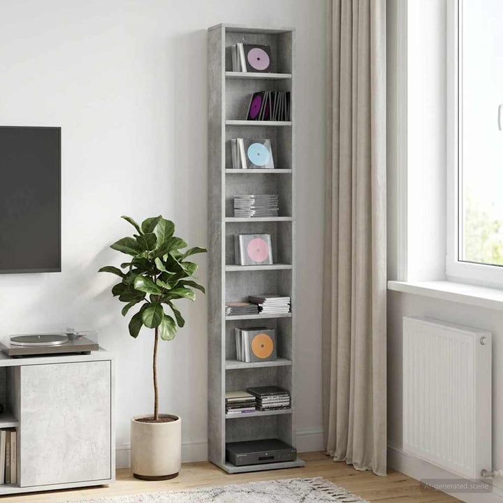 CD Skab Betongrå 33 x 23,5 x 175 cm Konstrueret træ