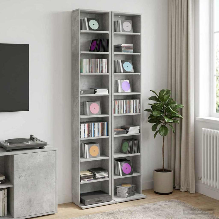 CD Skab 2 stk. Betongrå 33 x 23,5 x 175 cm Konstrueret træ