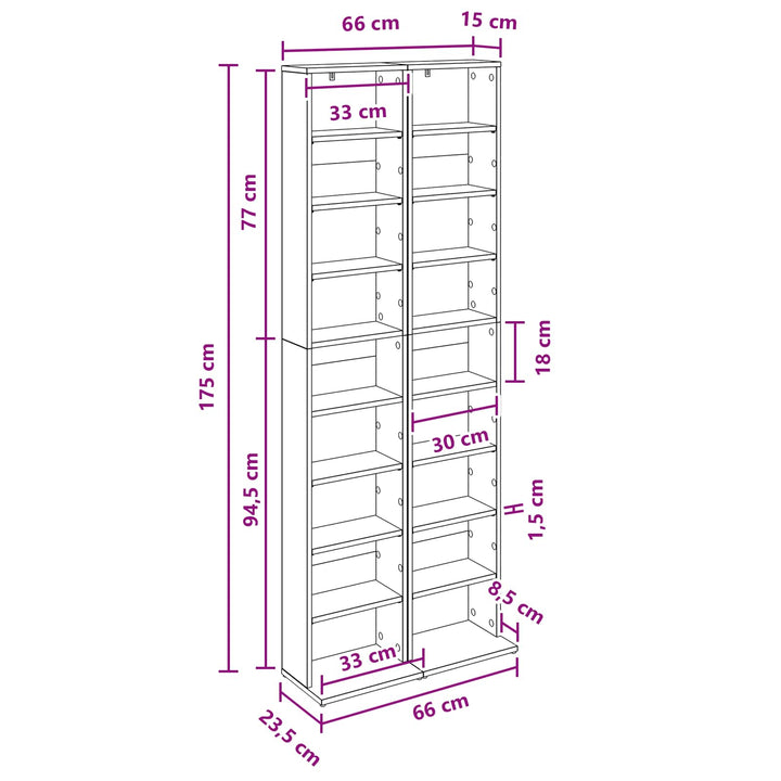 CD Skab 2 stk. Betongrå 33 x 23,5 x 175 cm Konstrueret træ