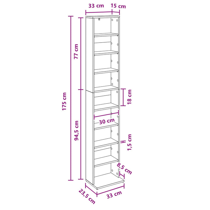 CD Skab Røget eg 33 x 23,5 x 175 cm Konstrueret træ