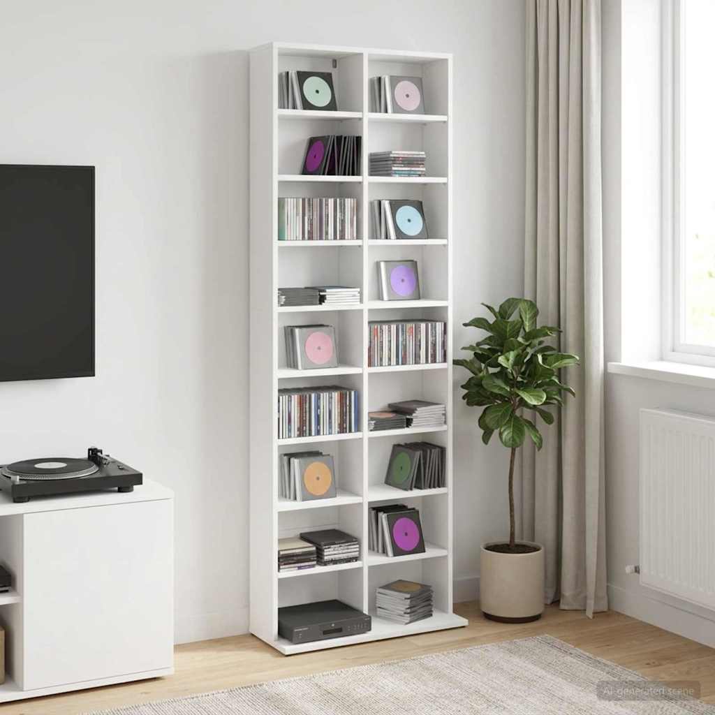 CD Skab Hvid 65 x 23,5 x 175 cm Konstrueret træ