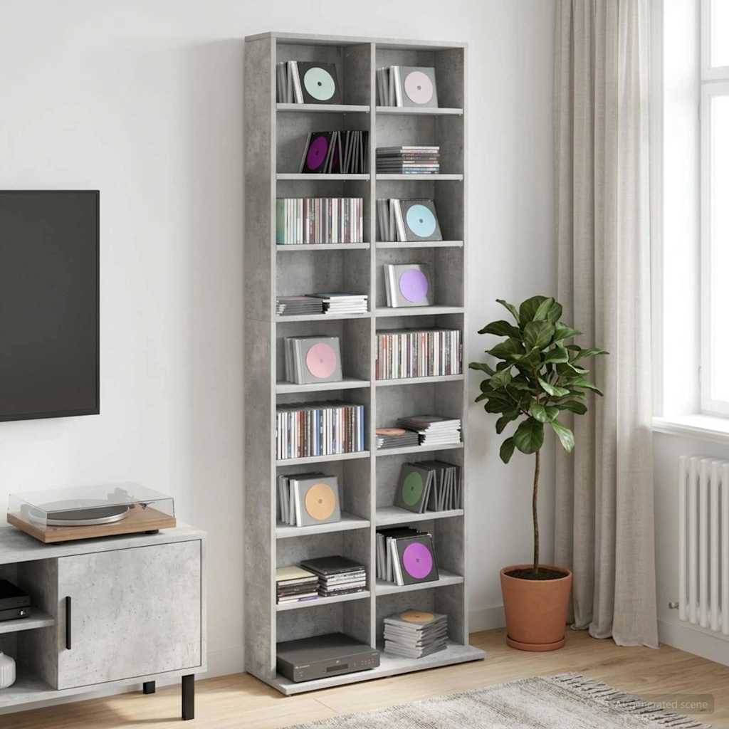 CD Skab Betongrå 65 x 23,5 x 175 cm Konstrueret træ