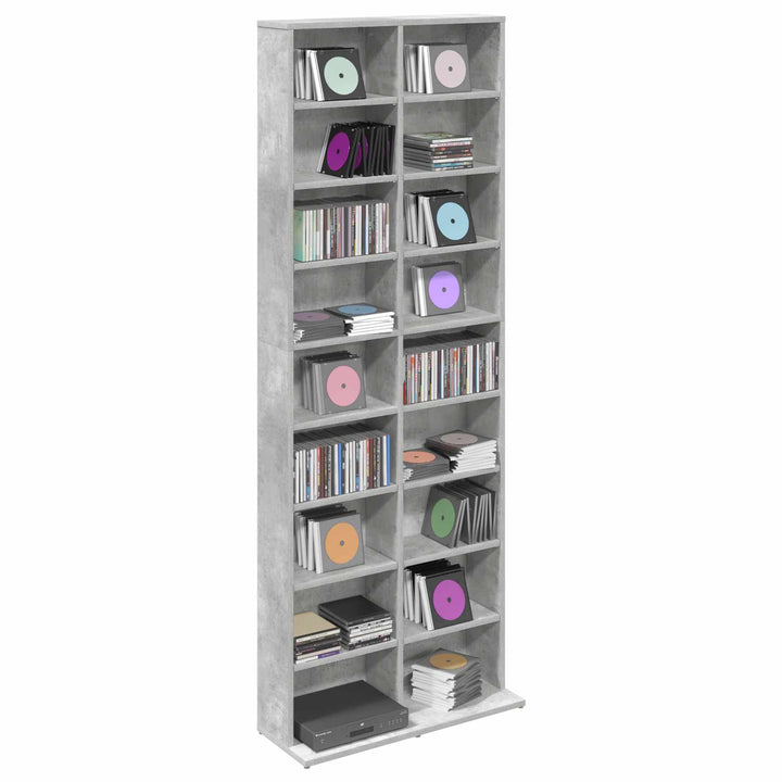 CD Skab Betongrå 65 x 23,5 x 175 cm Konstrueret træ