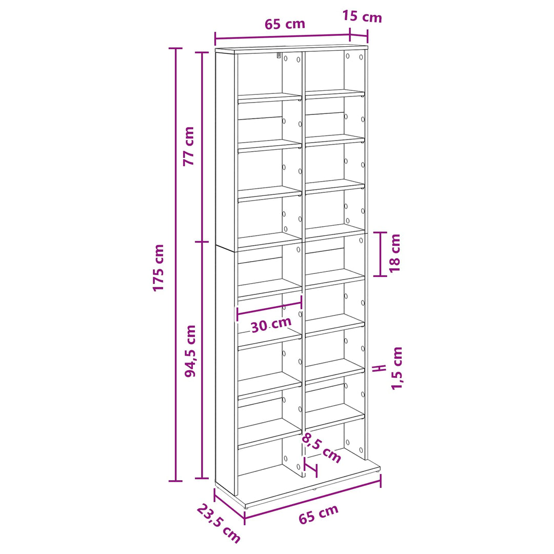 CD Skab Betongrå 65 x 23,5 x 175 cm Konstrueret træ
