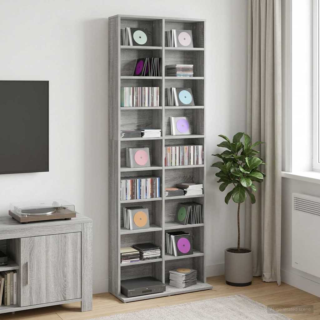 CD Skab Grå Sonoma 65 x 23,5 x 175 cm Konstrueret træ