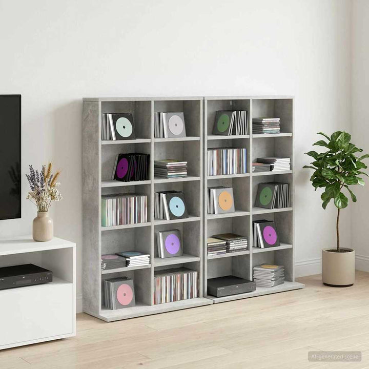 CD Skab 2 stk. Betongrå 65 x 23,5 x 97,5 cm Konstrueret træ