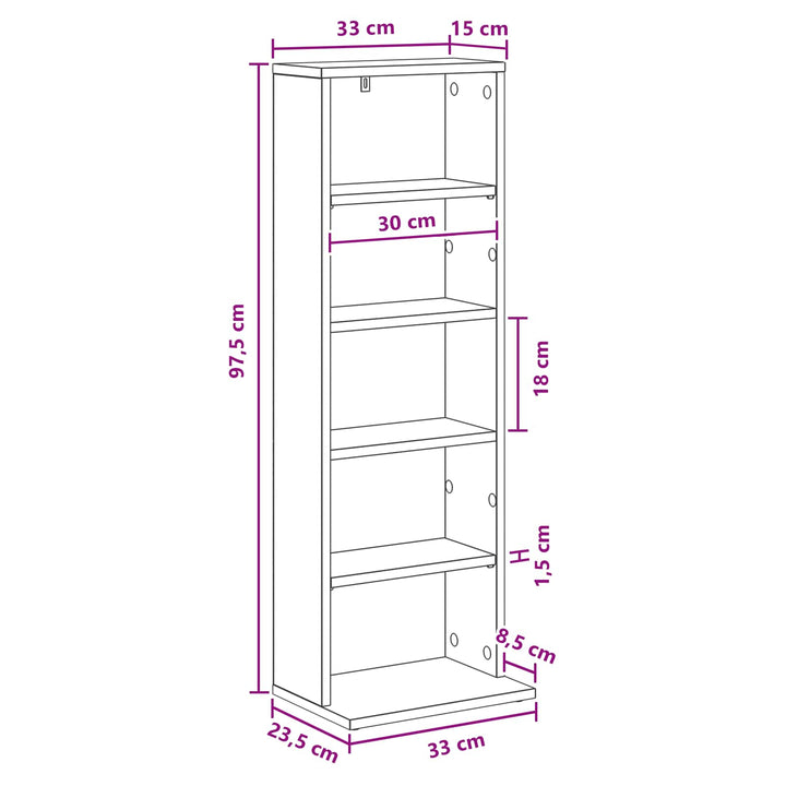 CD Skab Betongrå 33 x 23,5 x 97,5 cm Konstrueret træ