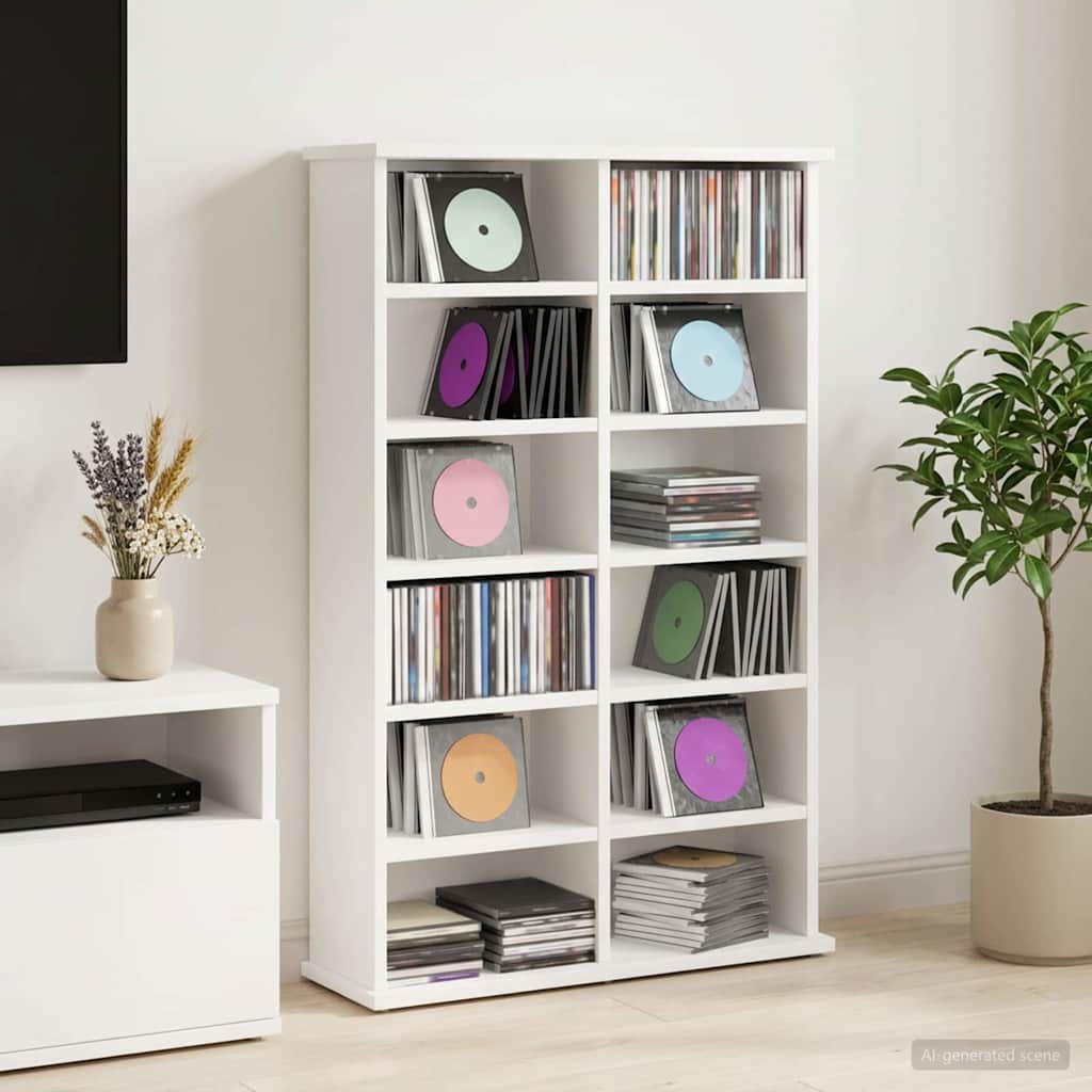 CD Skab Hvid 60 x 17 x 92 cm Konstrueret træ