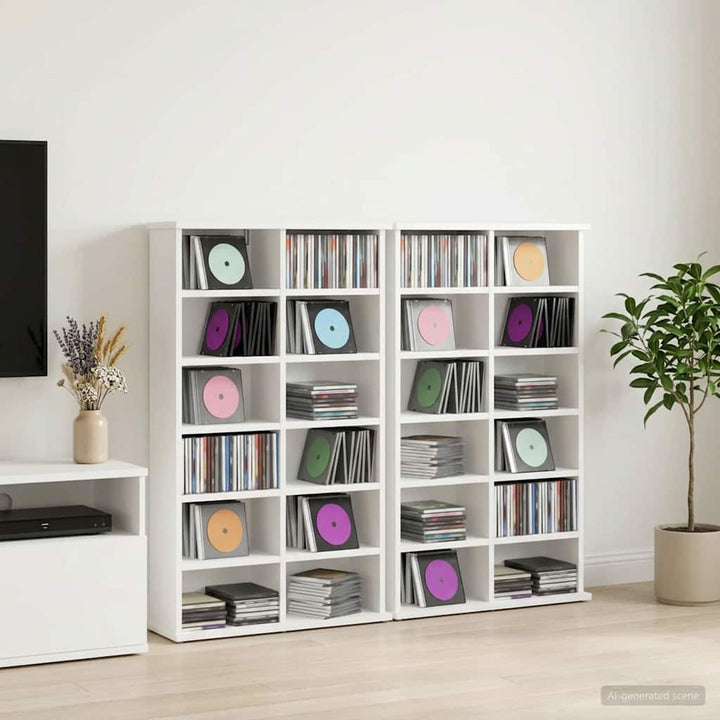 CD Skab 2 stk. Hvid 60 x 17 x 92 cm Konstrueret træ