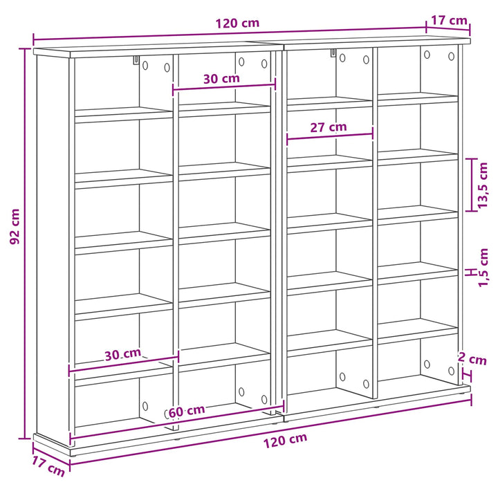 CD Skab 2 stk. Sort eg 60 x 17 x 92 cm Konstrueret træ