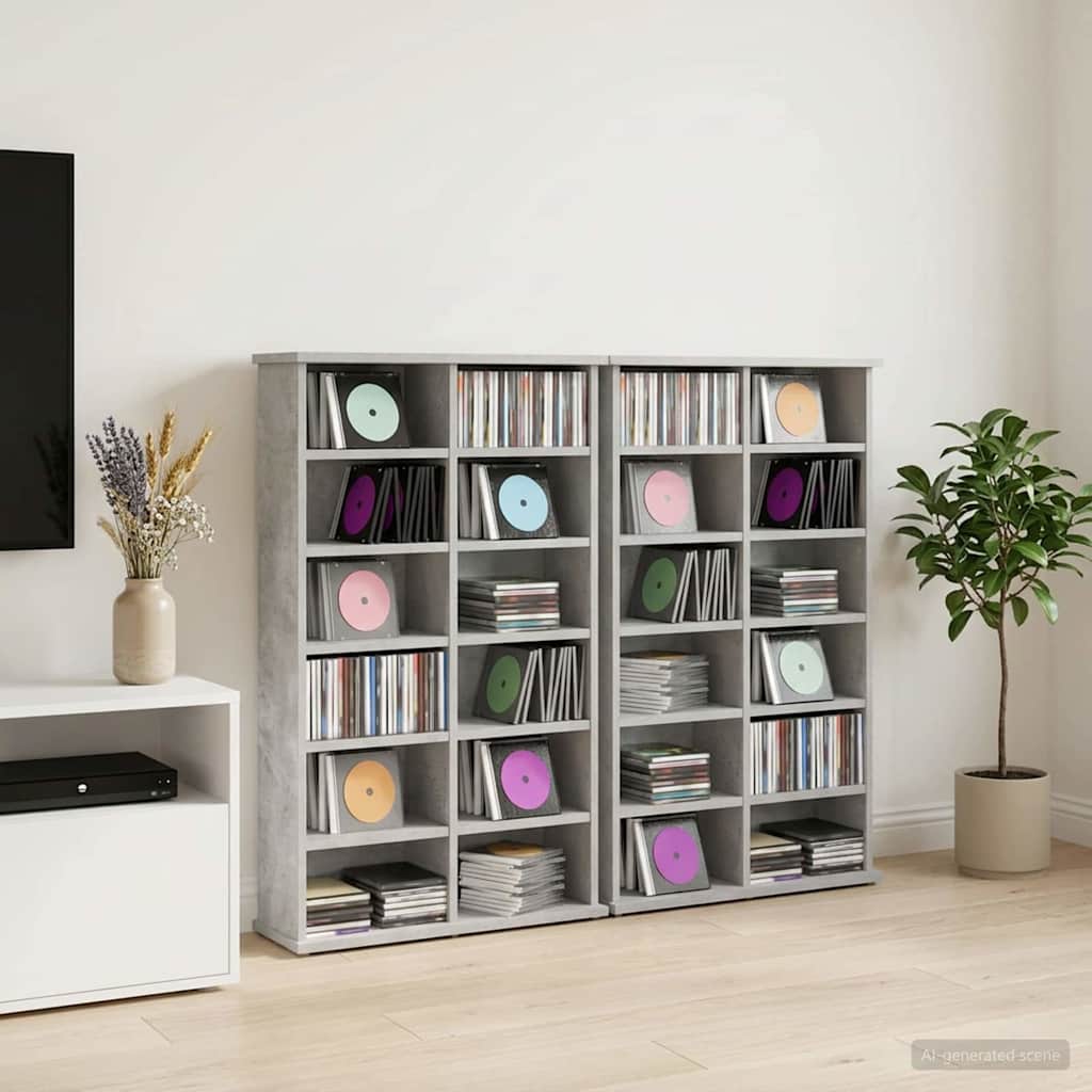 CD Skab 2 stk. Betongrå 60 x 17 x 92 cm Konstrueret træ