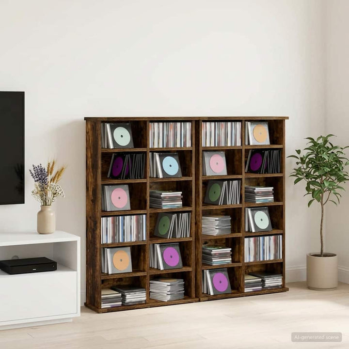 CD Skab 2 stk. Røget eg 60 x 17 x 92 cm Konstrueret træ