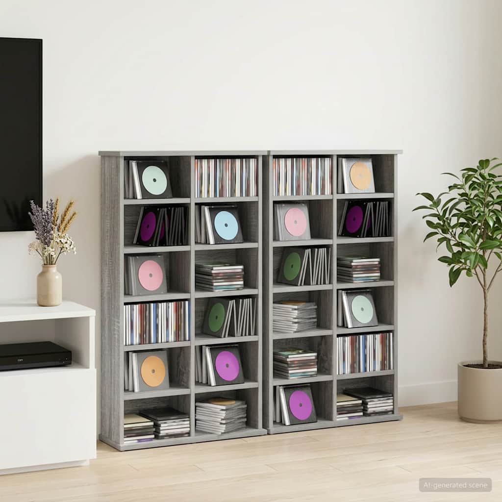CD Skab 2 stk. Grå Sonoma 60 x 17 x 92 cm Konstrueret træ