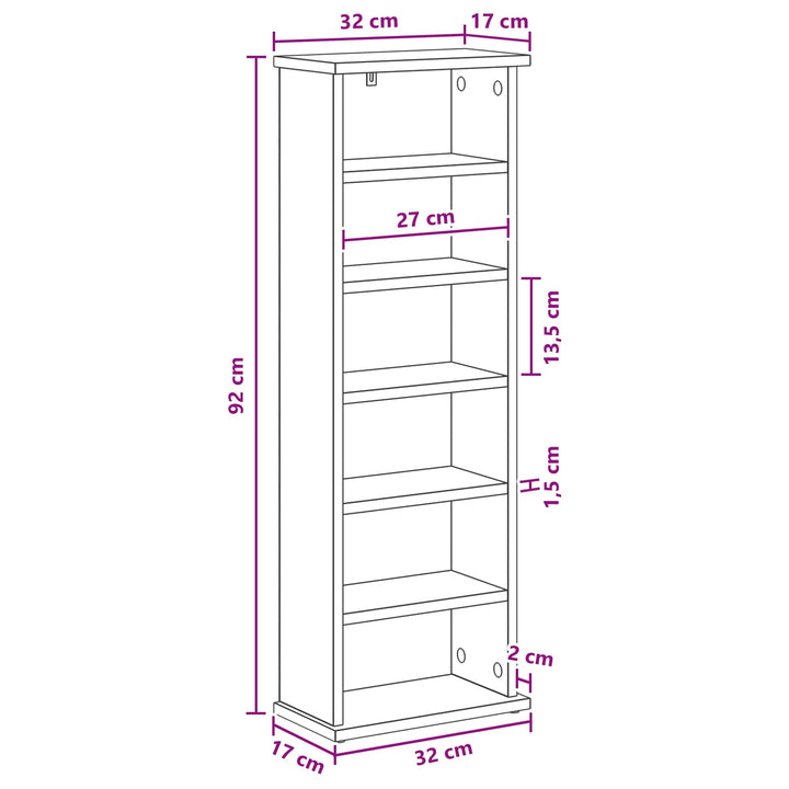CD Skab Sort eg 60 x 17 x 92 cm Konstrueret træ