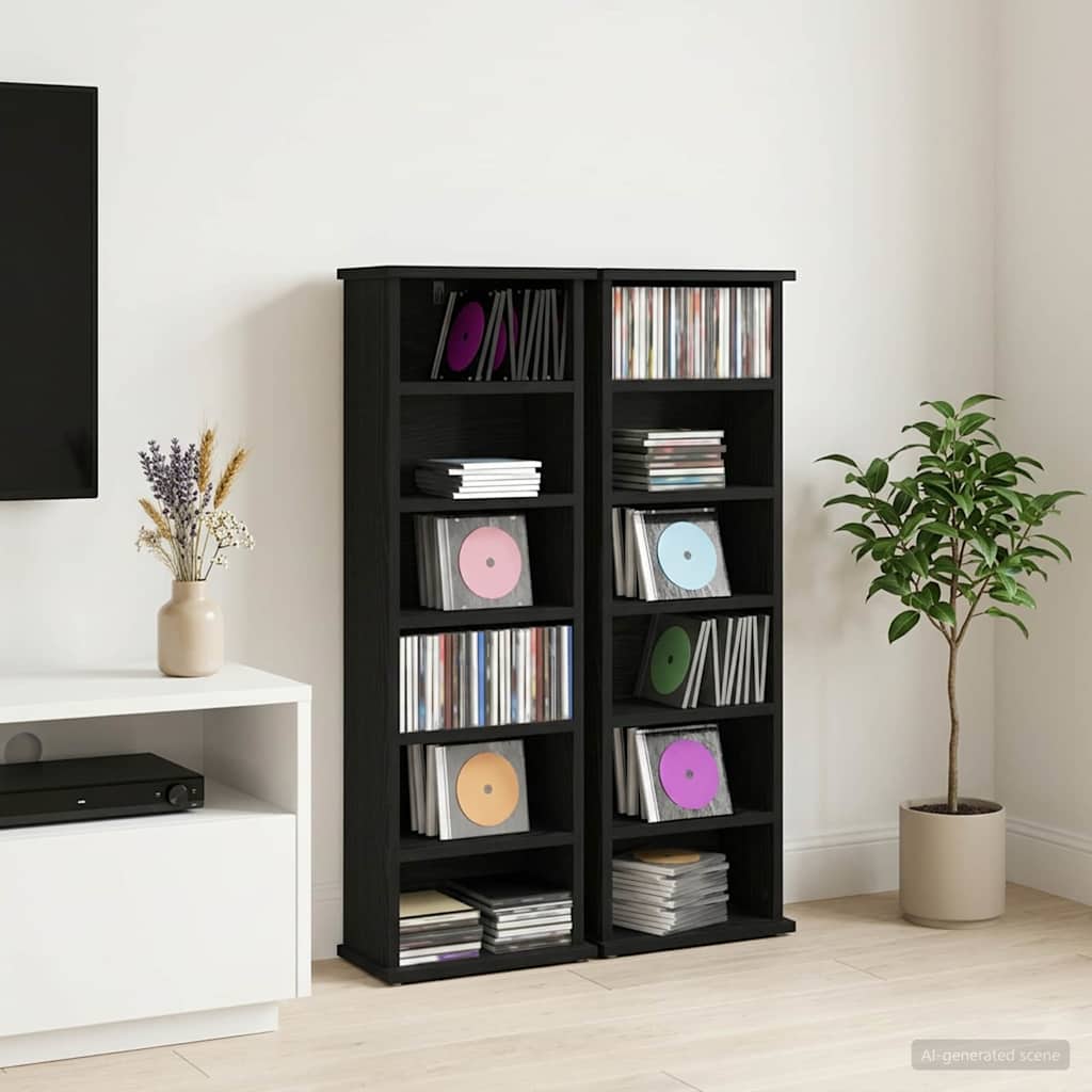 CD Skab 2 stk. Sort eg 60 x 17 x 92 cm Konstrueret træ