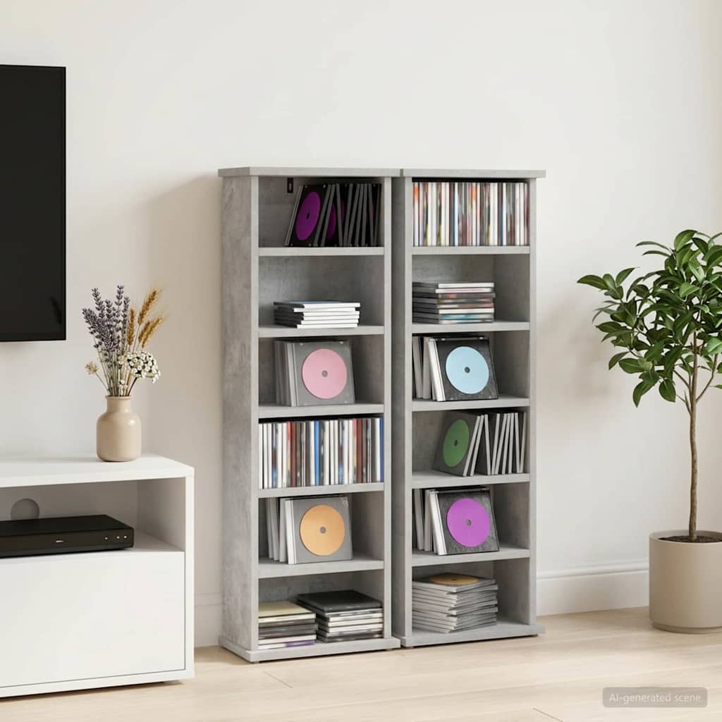CD Skab 2 stk. Betongrå 60 x 17 x 92 cm Konstrueret træ