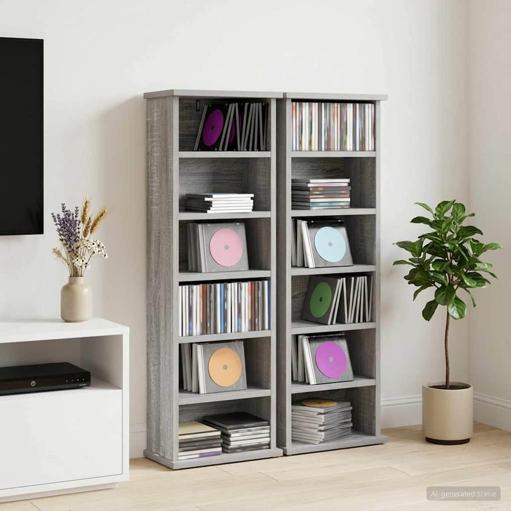 CD Skab 2 stk. Grå Sonoma 60 x 17 x 92 cm Konstrueret træ