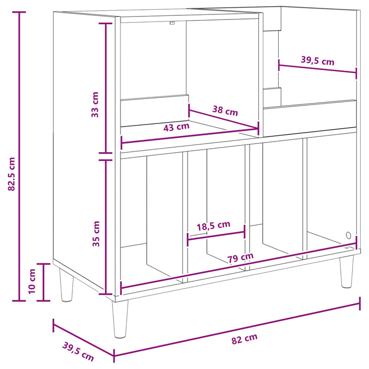 Pladespillerstand Sonoma-eg 82 x 39,5 x 82,5 cm Konstrueret træ