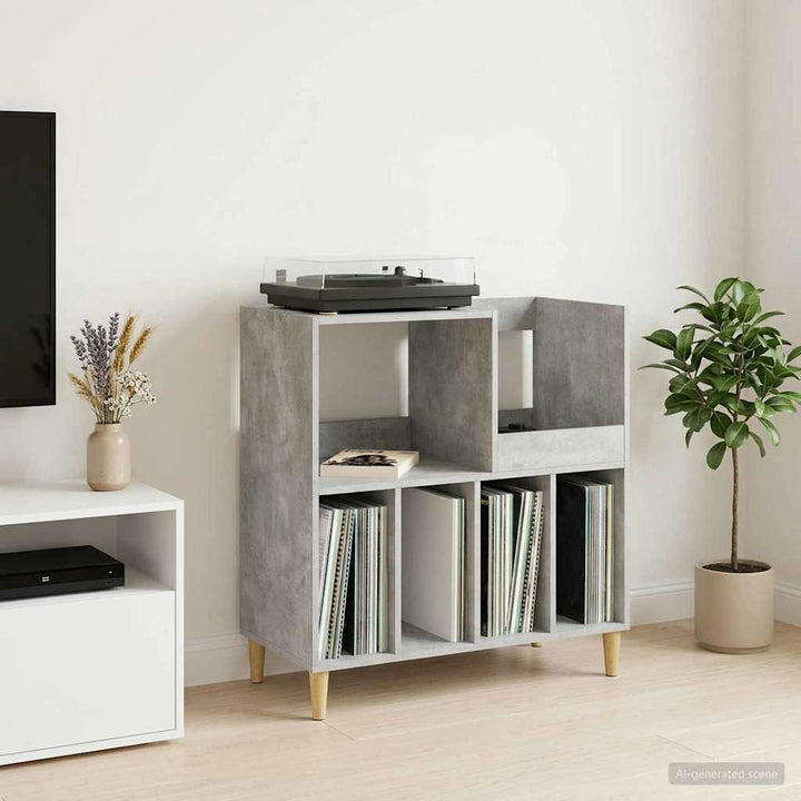 Pladespillerstand Betongrå 82 x 39,5 x 82,5 cm Konstrueret træ