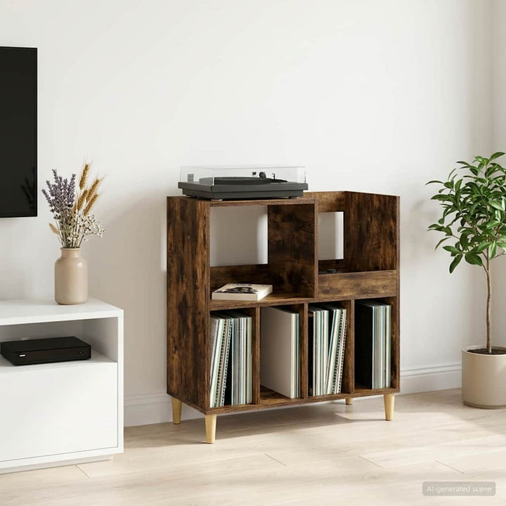 Pladespillerstand Røget eg 82 x 39,5 x 82,5 cm Konstrueret træ