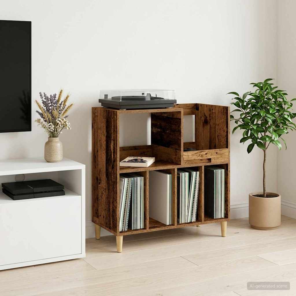 Pladespillerstand Egetræ 82 x 39,5 x 82,5 cm Konstrueret træ