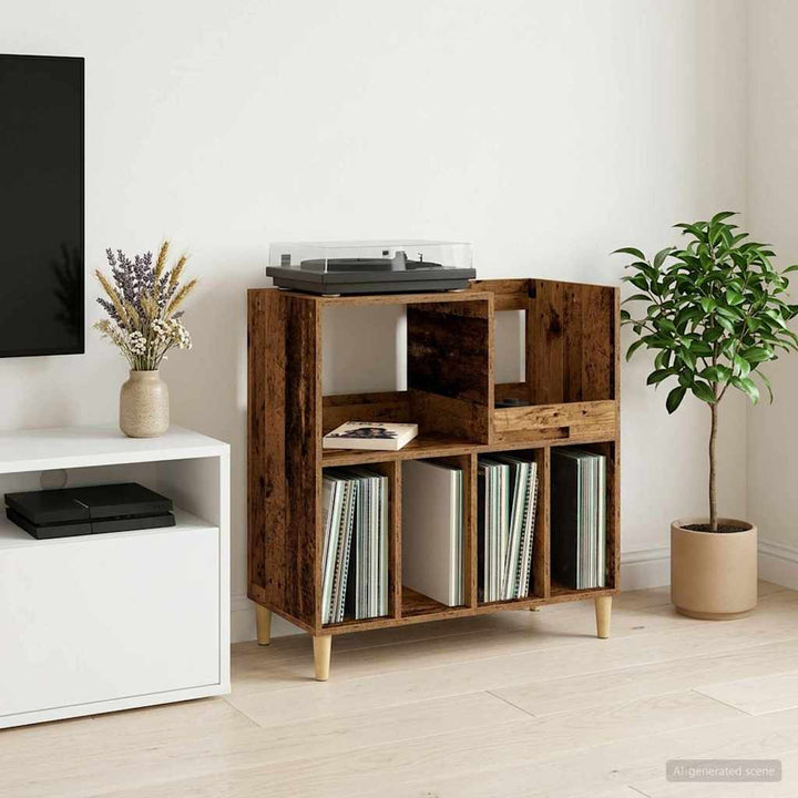 Pladespillerstand Egetræ 82 x 39,5 x 82,5 cm Konstrueret træ