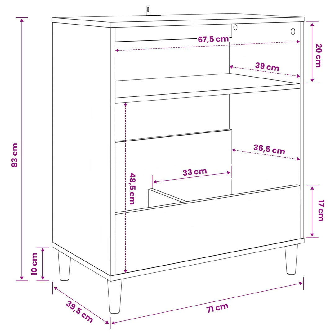 Pladespillerstand Sonoma-eg 71 x 39,5 x 83 cm Konstrueret træ