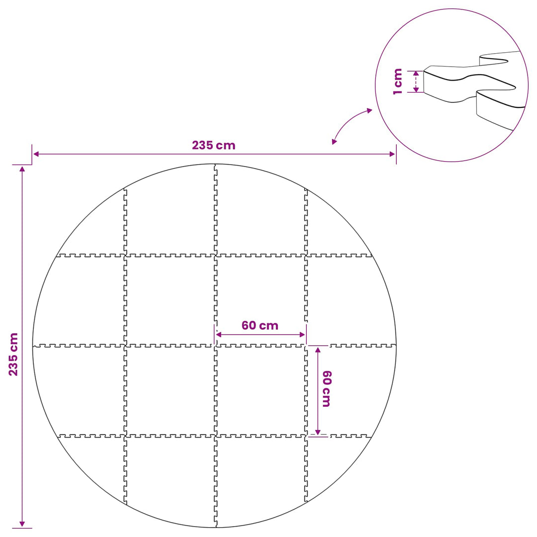 Poolbundmåtte 16 stk. Ø 235 cm Rund EVA skum Grå