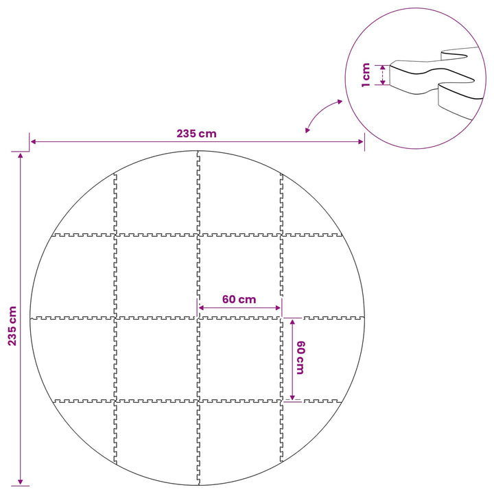 Poolbundmåtte 16 stk. Ø 235 cm Rund EVA skum Blå