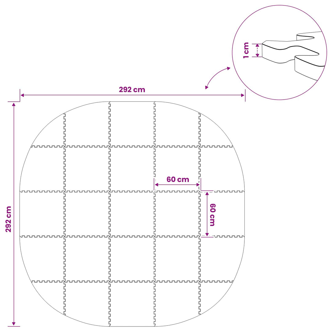 Poolbundmåtte 25 stk. Ø 292 cm Rund EVA skum Grå