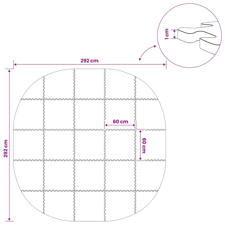 Poolbundmåtte 25 stk. Ø 292 cm Rund EVA skum Grå