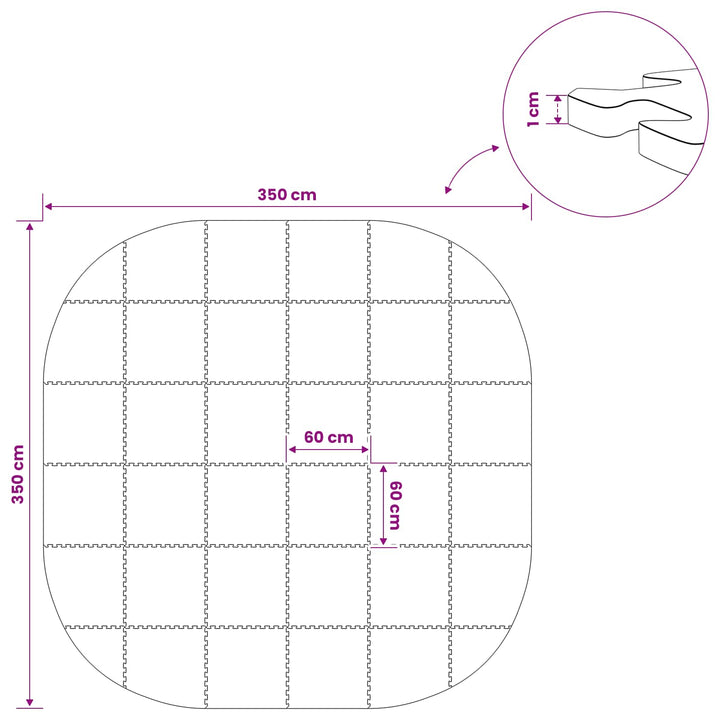 Poolbundmåtte 36 stk. Ø 350 cm Rund EVA skum Sort
