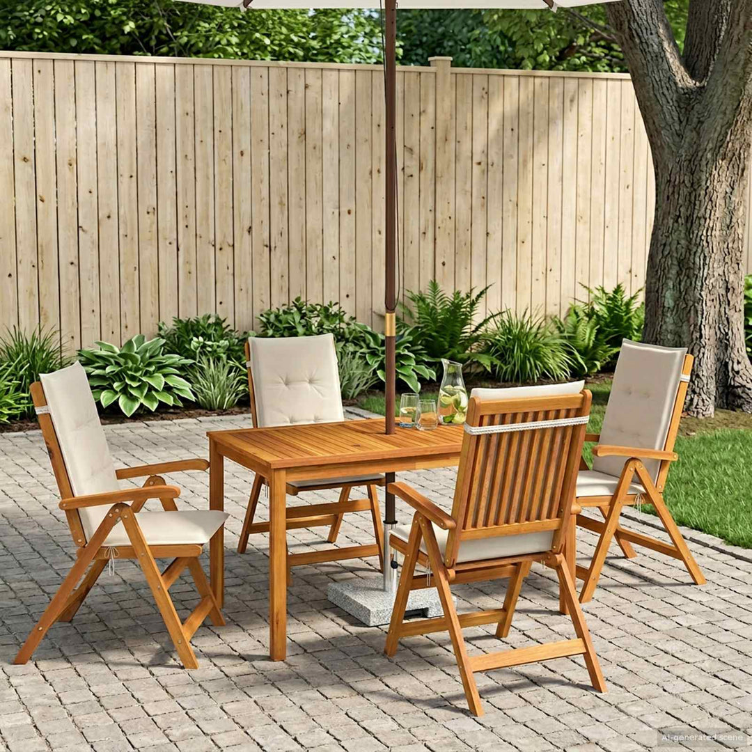 5-Piece Garden Dining Set Naturfarvet Massivt Akacietræ