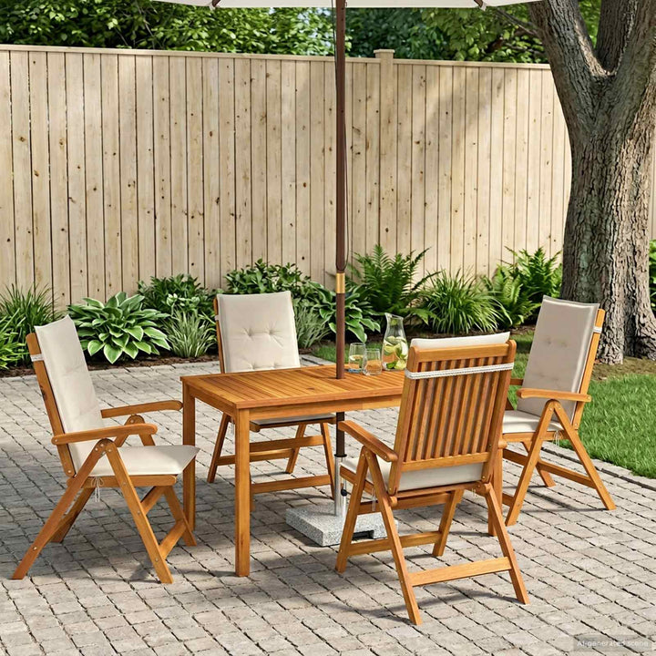 5-Piece Garden Dining Set Naturfarvet Massivt Akacietræ