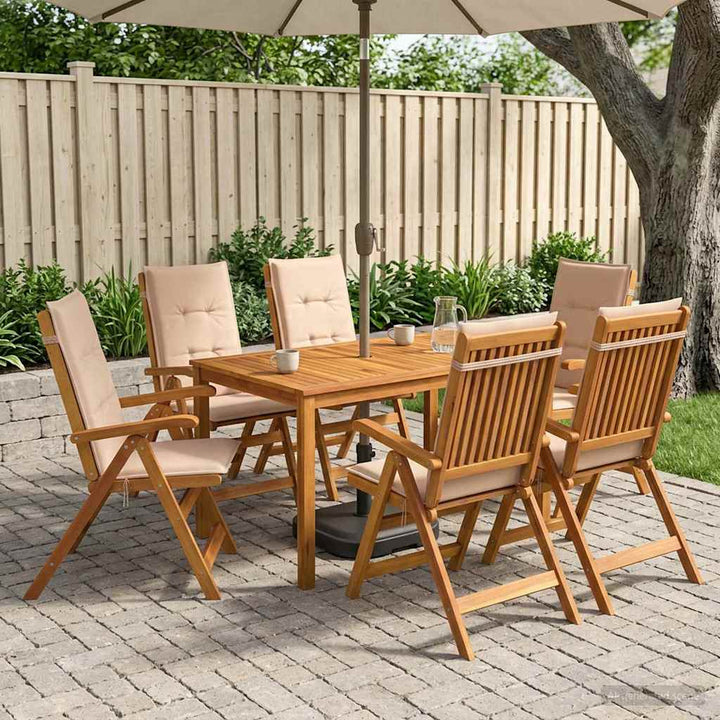 7-Piece Garden Dining Set Naturfarvet Massivt Akacietræ