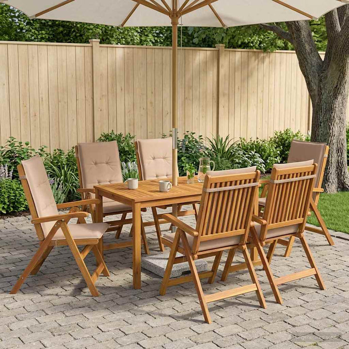 7-Piece Garden Dining Set Naturfarvet Massivt Akacietræ