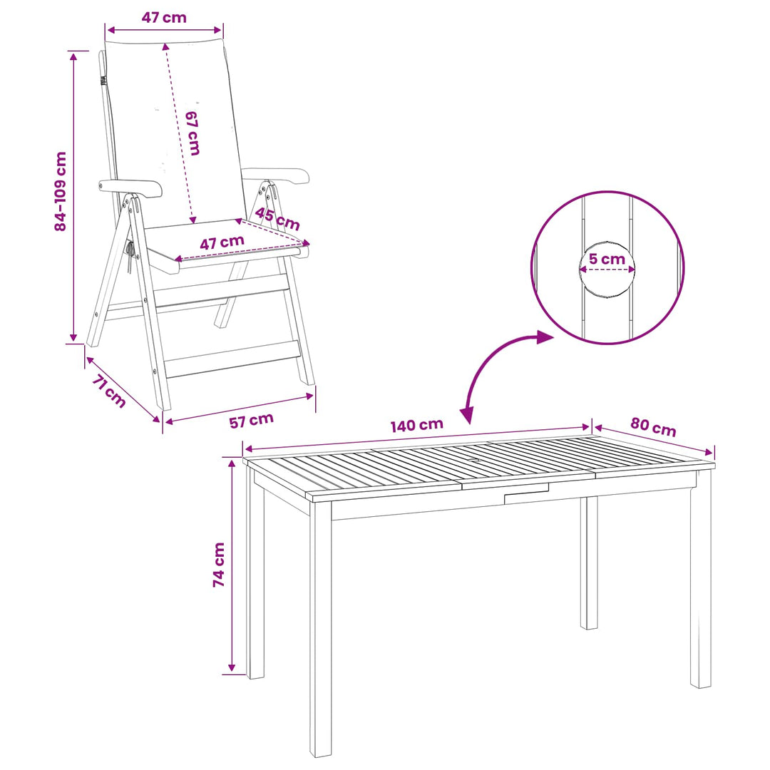 Havespisesæt med 7 dele Naturfarvet Massivt Akacietræ